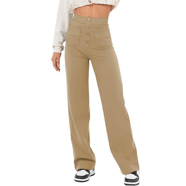 Damen Hochtaillierte weite Hose mit Knopfleiste und aufgesetzten Taschen Echo Archiv