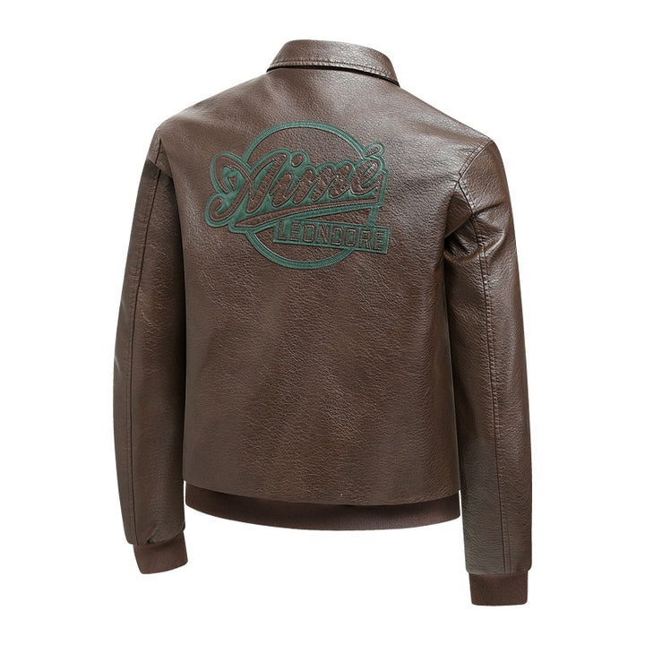 Herren Lässige Lederjacke mit Stickdetails Echo Archiv