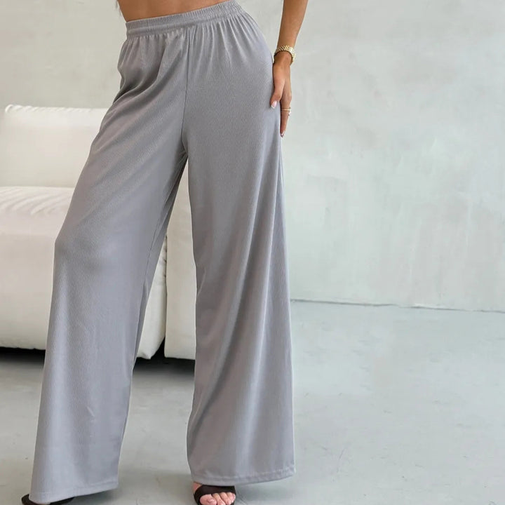Damen weite High-Waist Palazzo-Hose aus geripptem Jersey mit elastischem Bund – Avélisse