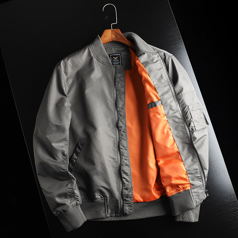 Herren windabweisende Nylon-Bomberjacke im MA-1 Stil mit Ärmeltasche und gerippten Bündchen – Brevano