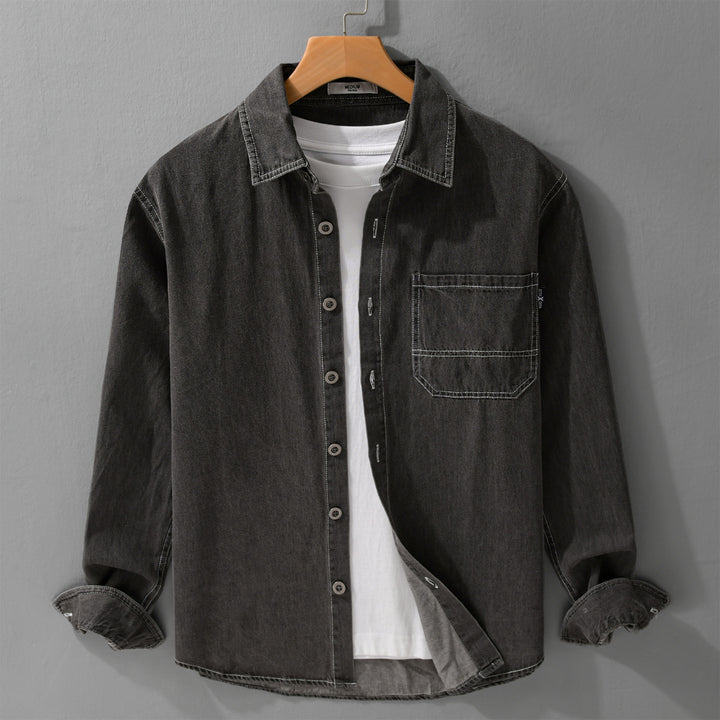 Herren Gewaschenes Denim-Overshirt im Workwear-Look mit Kontrastnähten Echoarchiv
