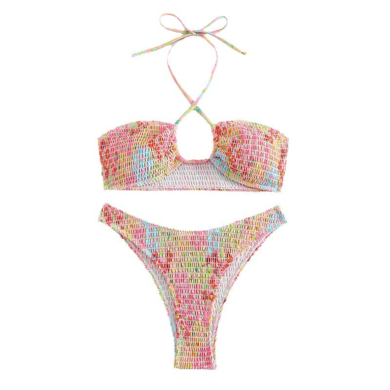 Damen Bandeau-Bikini mit verspieltem Wickeldetail und buntem Design Echo Archiv