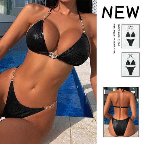 Damen Triangel-Bikini mit elegantem Schlangenprint und goldenen Akzenten Echo Archiv