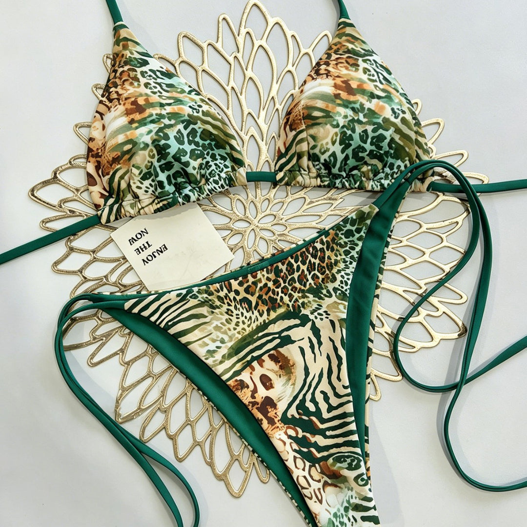 Damen Triangel Bikini mit animalischem Muster und verstellbaren Bändern Echo Archiv