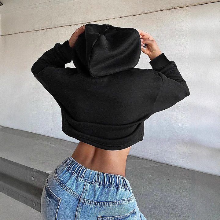 Damen kurzes Kapuzen-Sweatshirt Cropped-Hoodie mit Kordelzug gerippten Bündchen und lässiger Oversize-Passform – Auréline