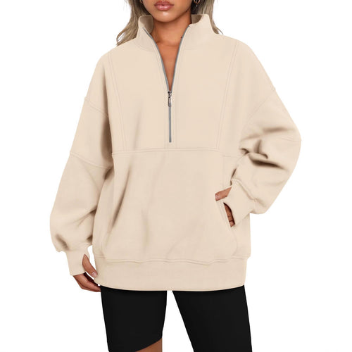 Damen Oversize-Sweatshirt mit halbem Reißverschluss, Stehkragen und Kängurutasche Echo Archiv