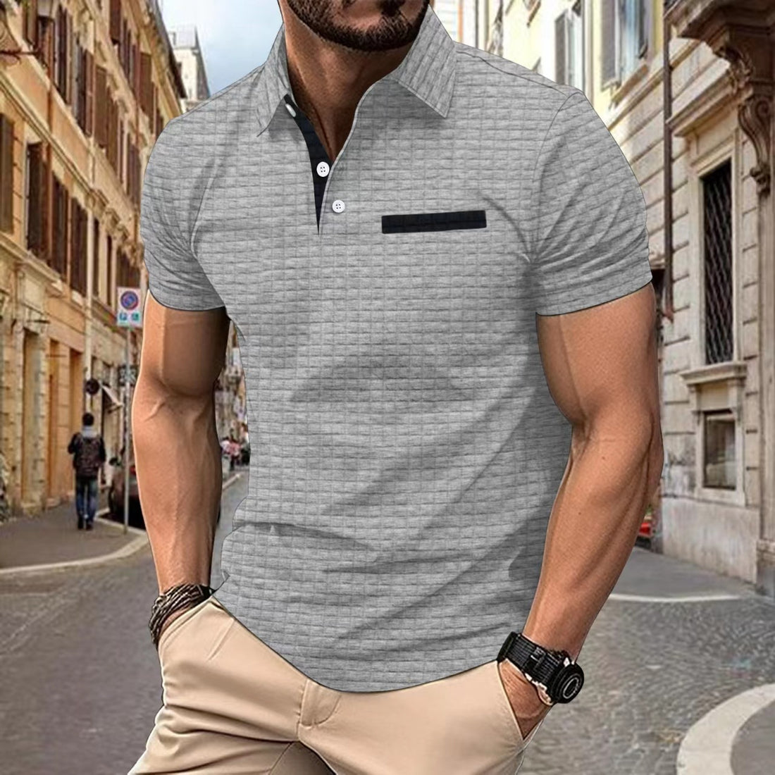 Herren elegantes Kurzarm-Polohemd mit strukturiertem Design – Cavello