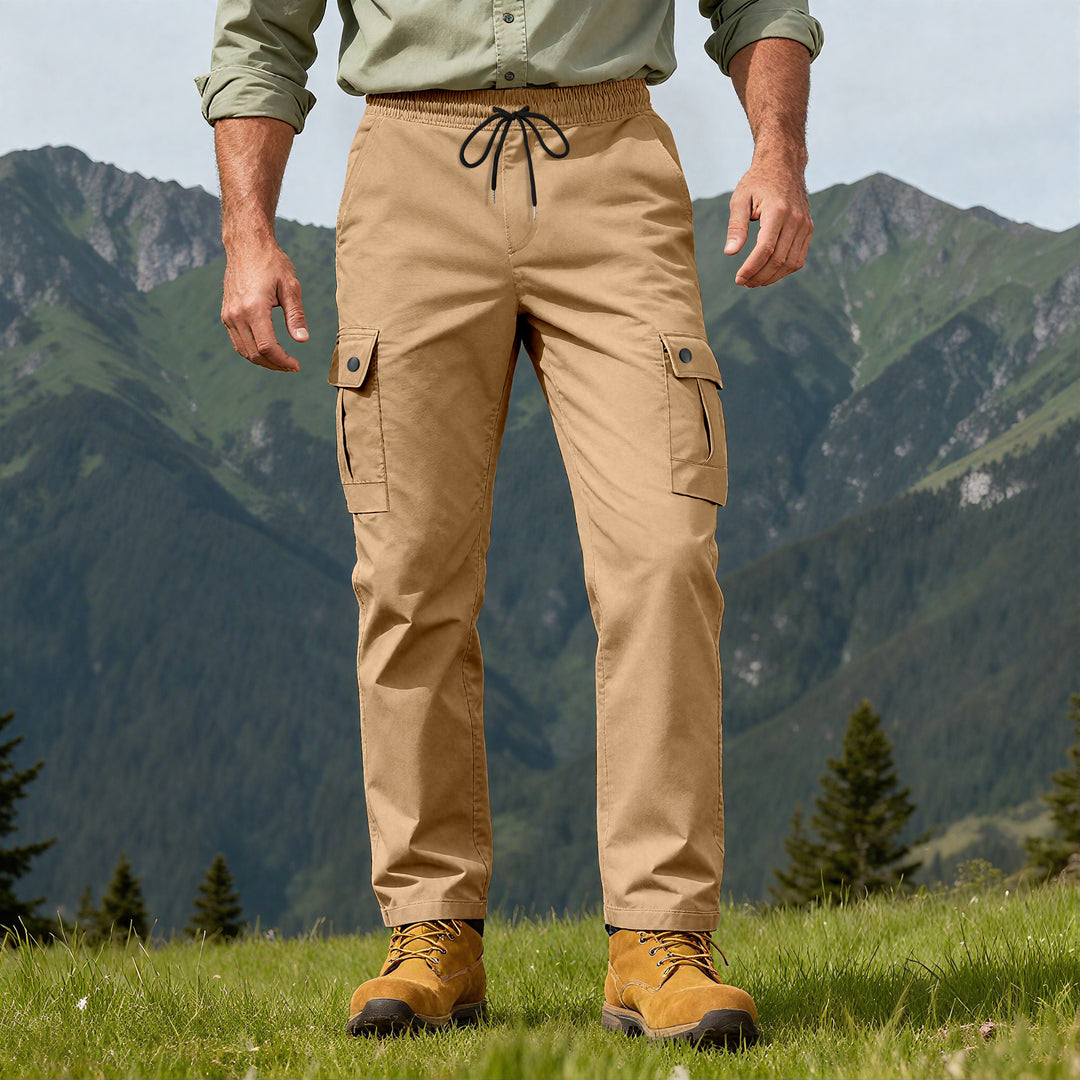 Herren Outdoor-Cargohose mit elastischem Tunnelzugbund und Druckknopf-Taschen – Bravaro