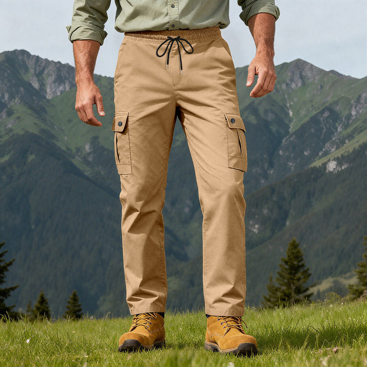 Herren Outdoor-Cargohose mit elastischem Tunnelzugbund und Druckknopf-Taschen – Bravaro
