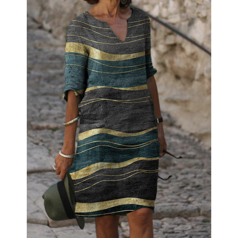 Damen Sommerliches Leinenkleid mit modernem Muster – Lunéa