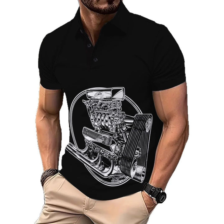 Herren Poloshirt mit exklusivem Grafikdesign und modernen Schnittelementen Echoarchiv