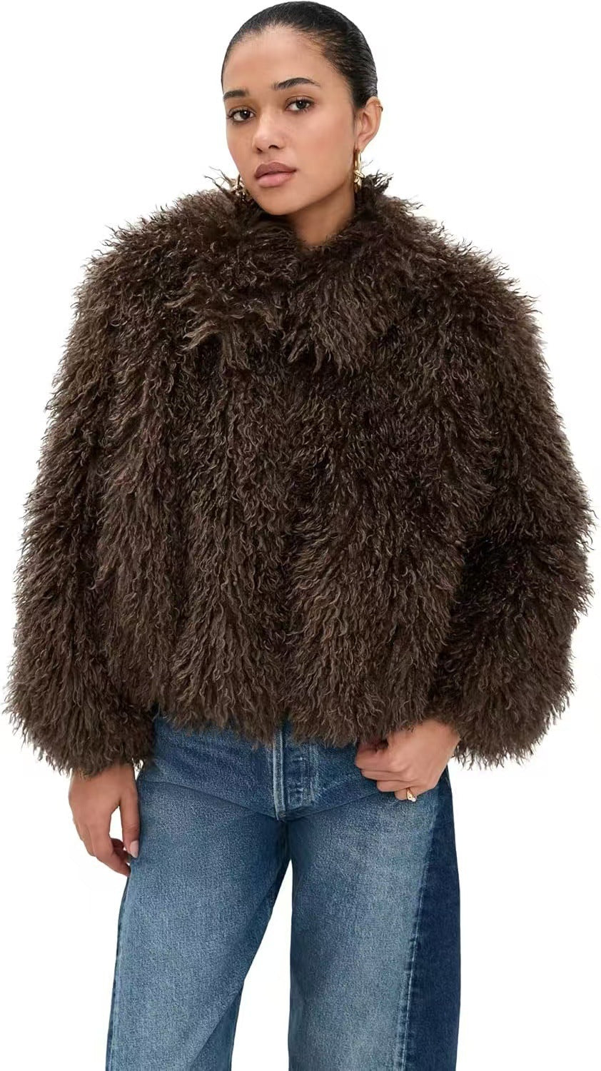 Damen kurzer shaggy Kunstpelz-Blouson mit dichtem Hochflor Echo Archiv