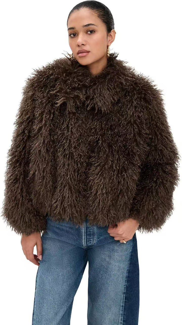 Damen kurzer shaggy Kunstpelz-Blouson mit dichtem Hochflor Echo Archiv