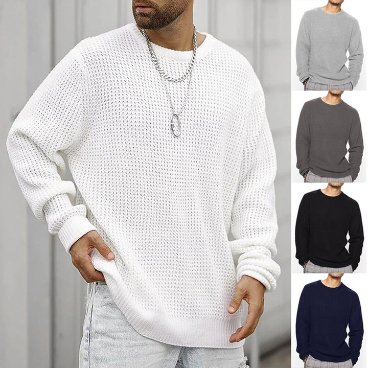 Herren Grobgestrickter Rundhals-Pullover mit Körbchenmuster und Relaxed-Fit Echo Archiv