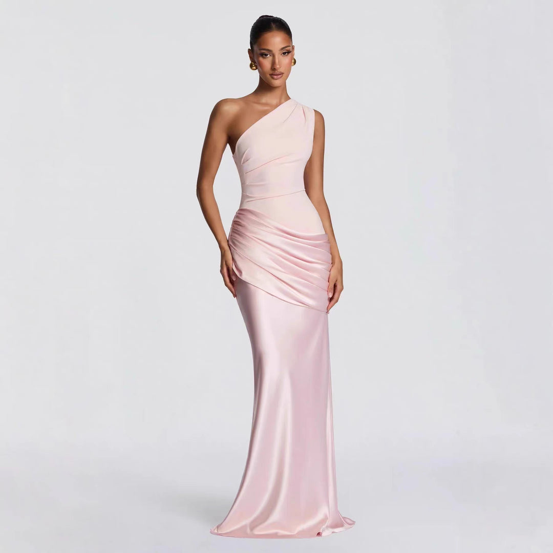 Damen elegantes asymmetrisches Satin-Abendkleid mit Drapé-Design Echo Archiv