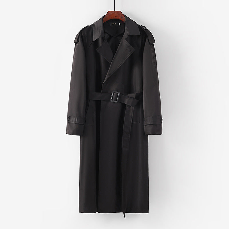 Unisex Langer minimalistischer Trenchcoat mit Gürtel und Schulterklappen Echoarchiv