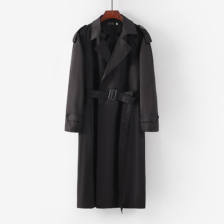 Unisex Langer minimalistischer Trenchcoat mit Gürtel und Schulterklappen Echoarchiv