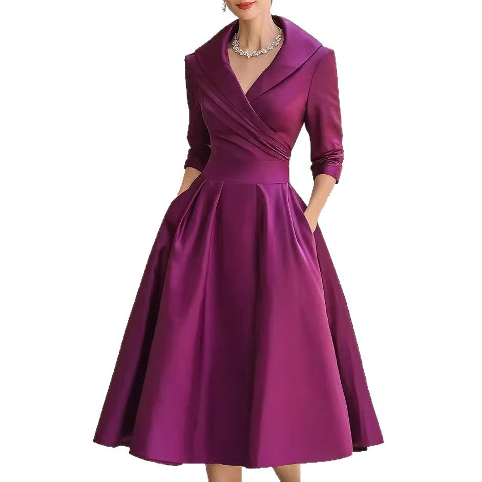 Damen nan elegantes Midikleid mit Wickeloberteil, Dreiviertelärmeln und Eingrifftaschen Echo Archiv