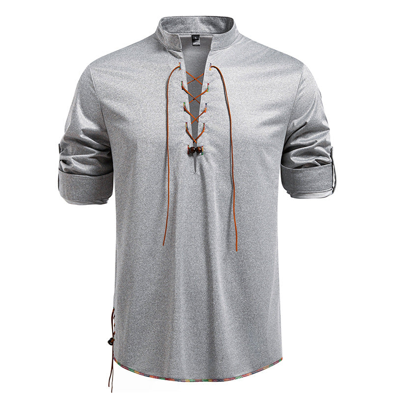 Herren Langarmshirt mit Kordelzug und Stehkragen Echoarchiv