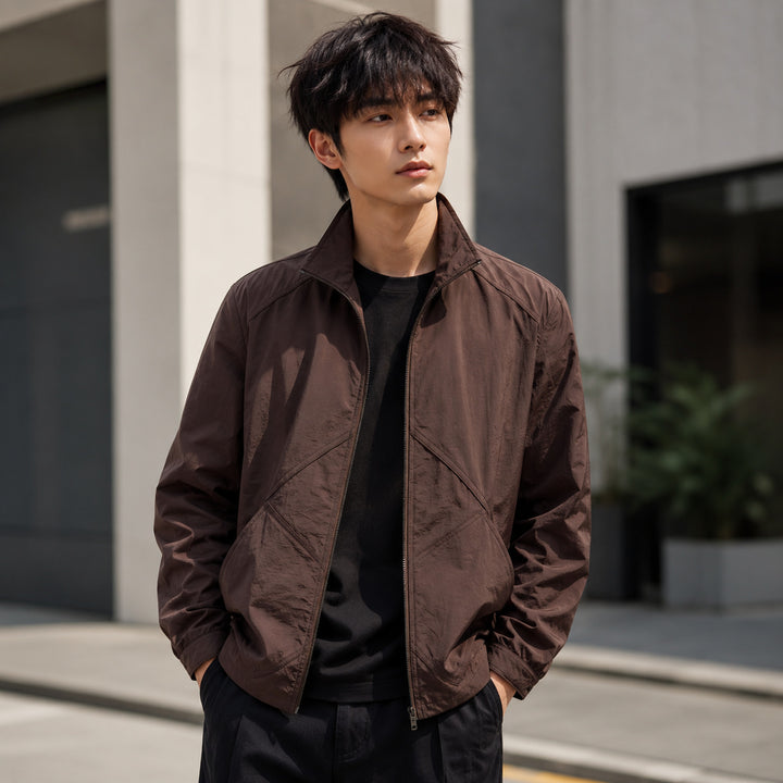 Herren Leichte Windbreaker-Outdoorjacke mit Stehkragen, Zweiwege-Reißverschluss und verdeckten Taschen Echoarchiv