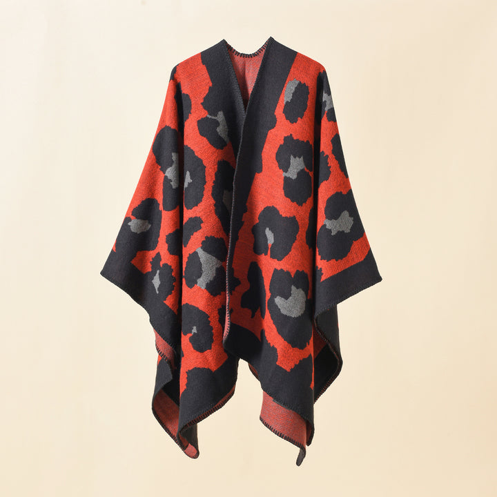 Damen Oversize-Strickruana mit grafischem Jacquard und Zierstich Echo Archiv