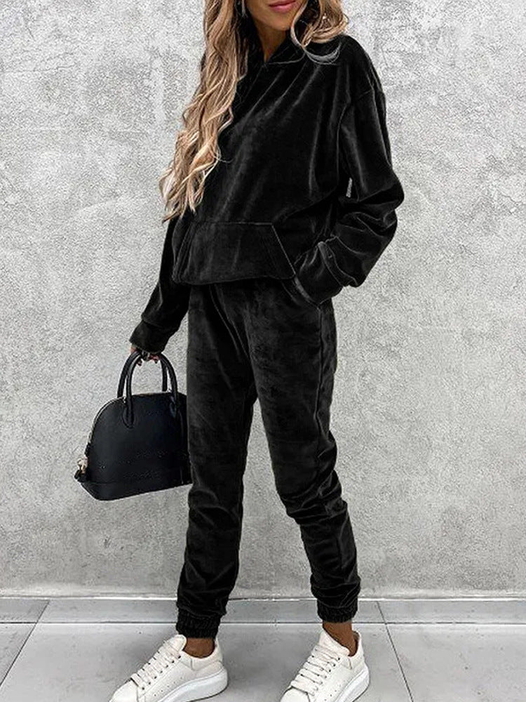 Damen kuscheliges Fleece-Set mit oversized Hoodie und bequemen Jogginghosen Echoarchiv