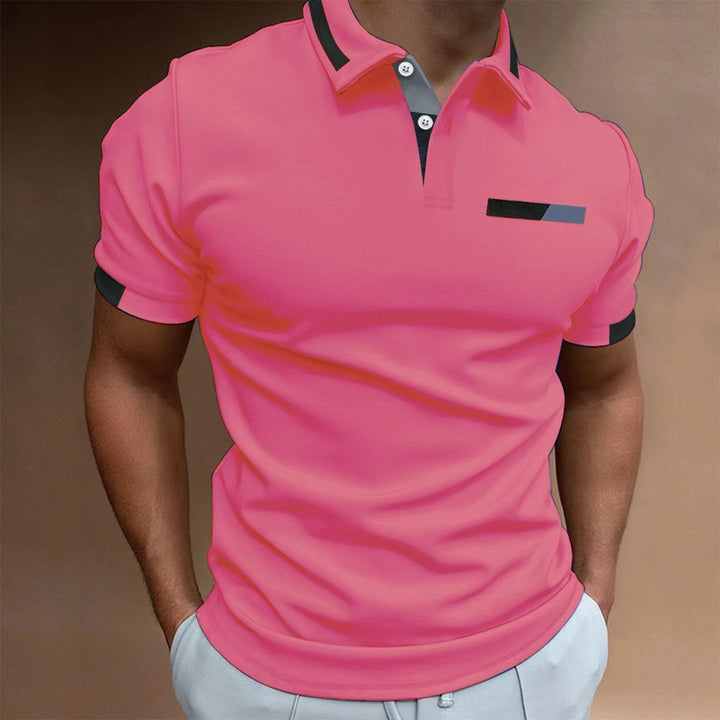 Herren elegantes Kurzarm-Polohemd mit Kontrastdetails Echoarchiv