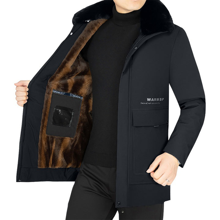 Herren Wärmender Kurzmantel mit abnehmbarem Kunstfellkragen und gesteppter Thermofütterung – Montevé