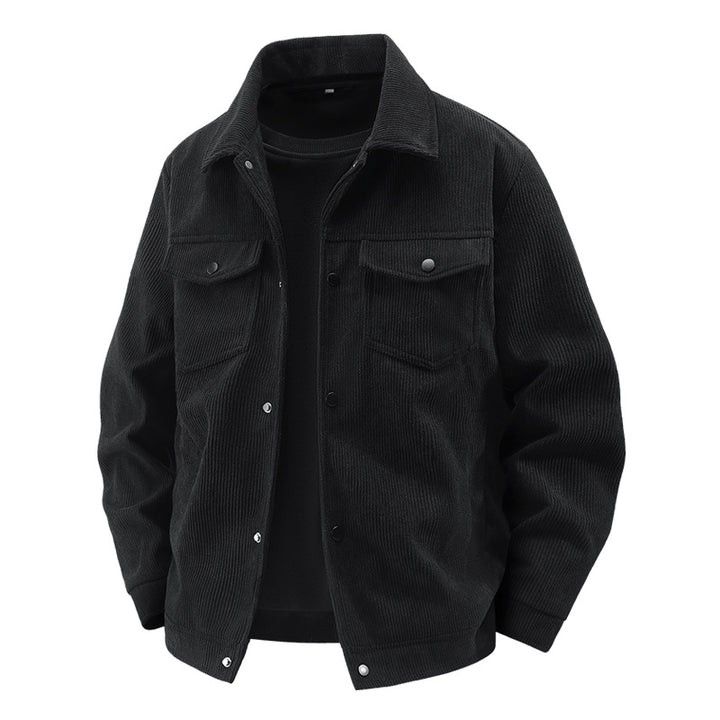 Herren nan gefütterte Kordjacke im Trucker-Stil mit Druckknopfverschluss und aufgesetzten Brusttaschen Echo Archiv