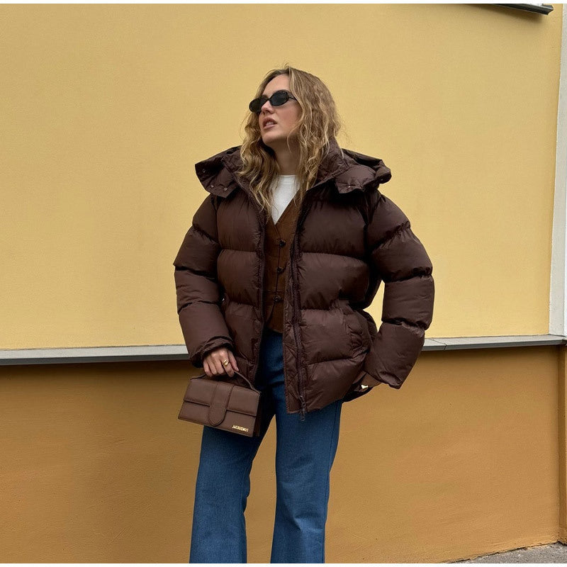 Damen Gefütterte Oversize-Steppjacke mit Volumenärmeln und abnehmbarem Kapuzenkragen Echo Archiv