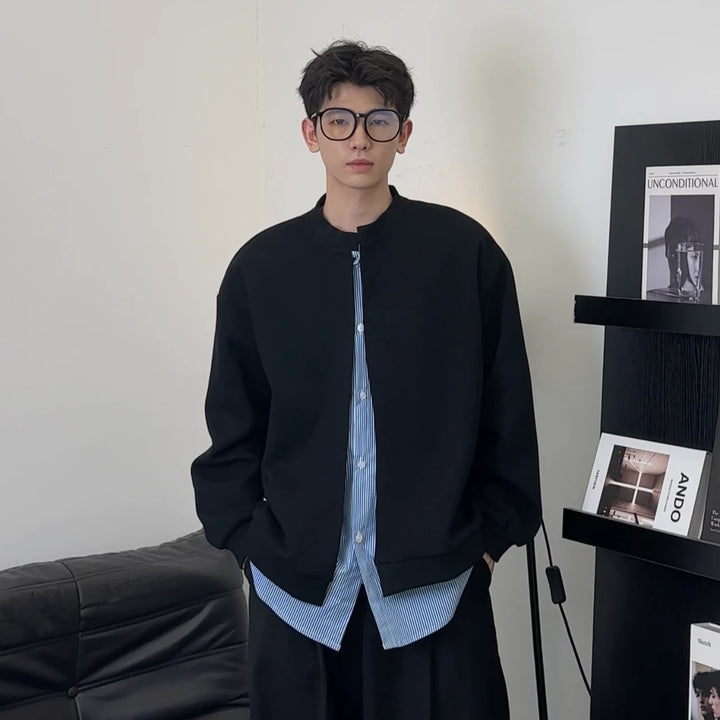 Herren Sweatshirt im Lagenlook mit verdeckter Knopfleiste und Rundhalsausschnitt Echoarchiv
