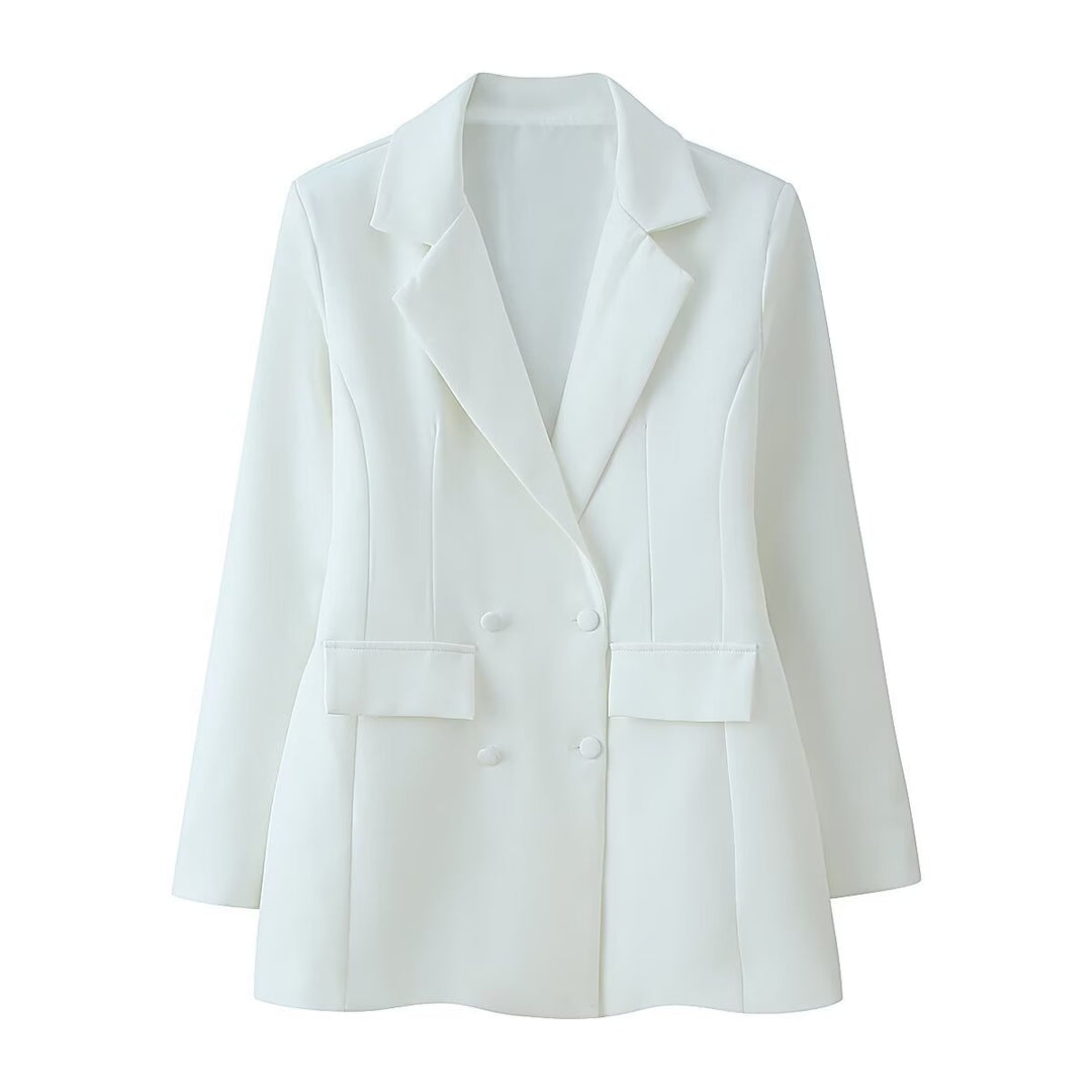 Damen 20+ taillierter doppeltreihiger Blazer mit Pattentaschen und fein strukturierter Silhouette Echo Archiv