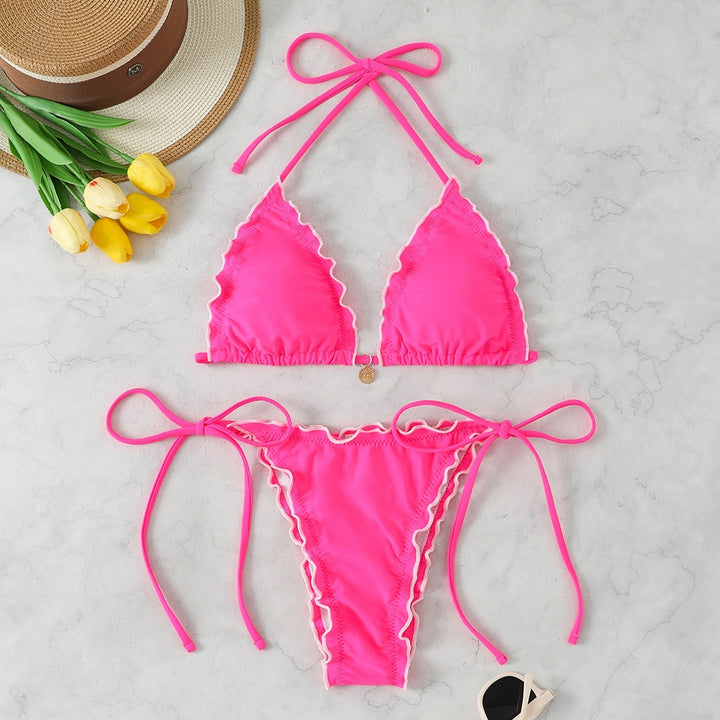 Damen Triangel-Bikini-Set mit verspieltem Rüschendetail Echo Archiv