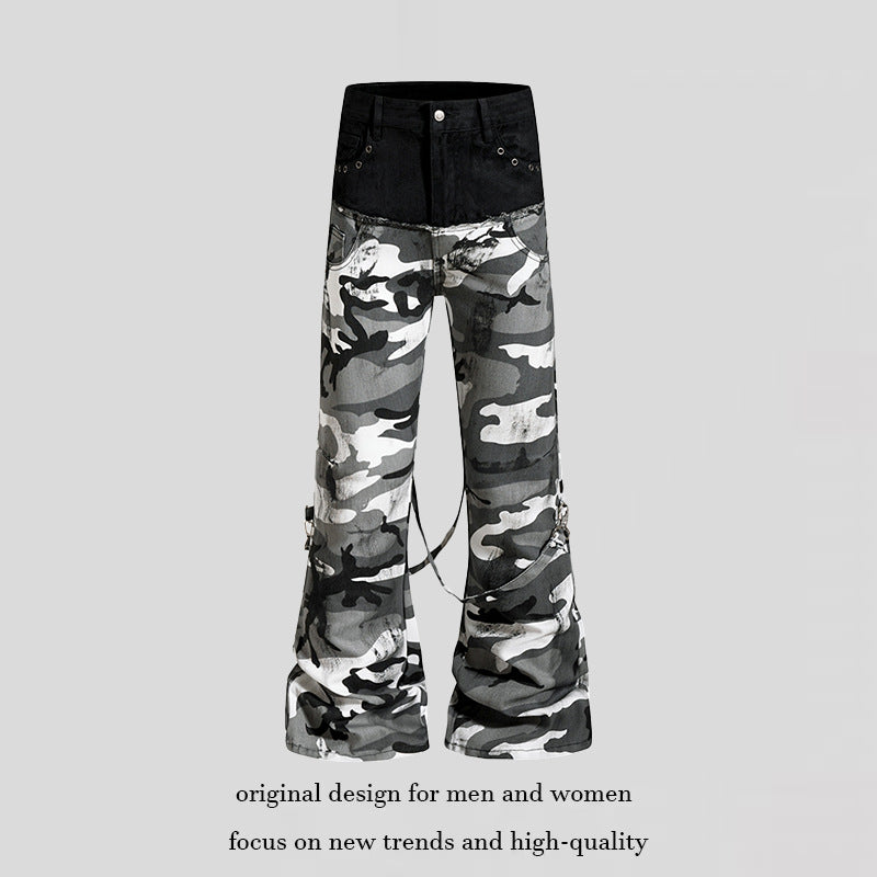 Damen Weite High‑Waist Cargohose im Camouflage‑Look mit Bondage‑Riemen Echoarchiv