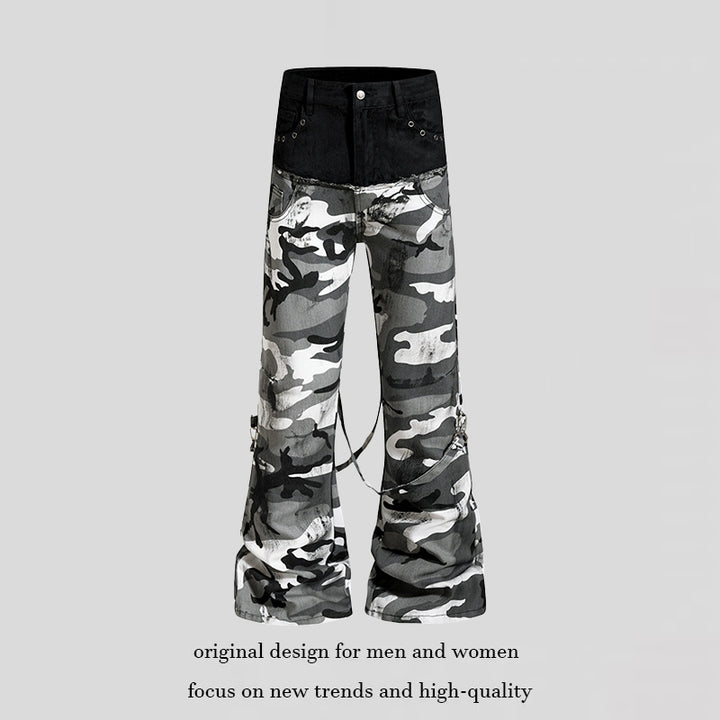 Damen Weite High‑Waist Cargohose im Camouflage‑Look mit Bondage‑Riemen Echoarchiv