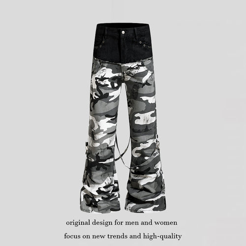 Damen Weite High‑Waist Cargohose im Camouflage‑Look mit Bondage‑Riemen Echoarchiv
