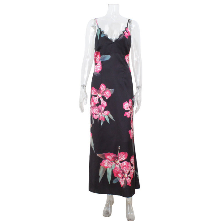 Damen Maxikleid mit floralem Seiden-Effekt und feinen Spaghettiträgern Echo Archiv