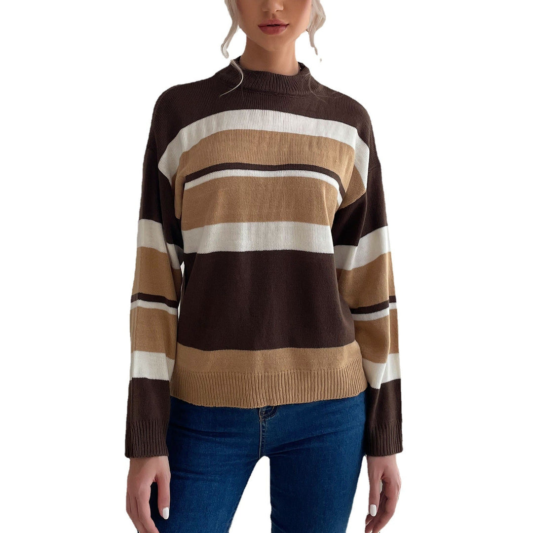 Damen Gestreifter Feinstrick-Pullover mit Stehkragen Echoarchiv