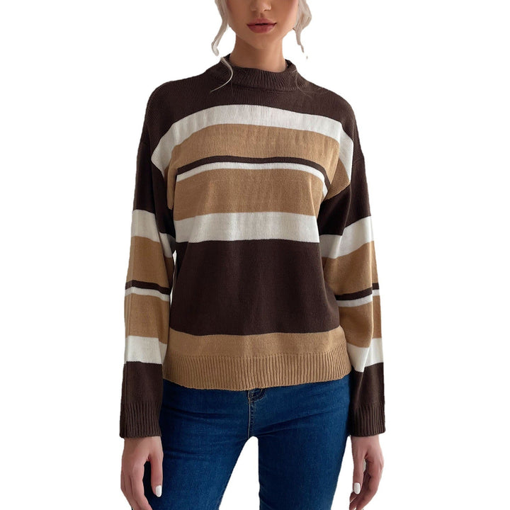 Damen Gestreifter Feinstrick-Pullover mit Stehkragen Echoarchiv