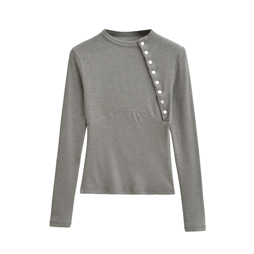 Damen Figurnahes Longsleeve mit asymmetrischer Druckknopfleiste Echoarchiv