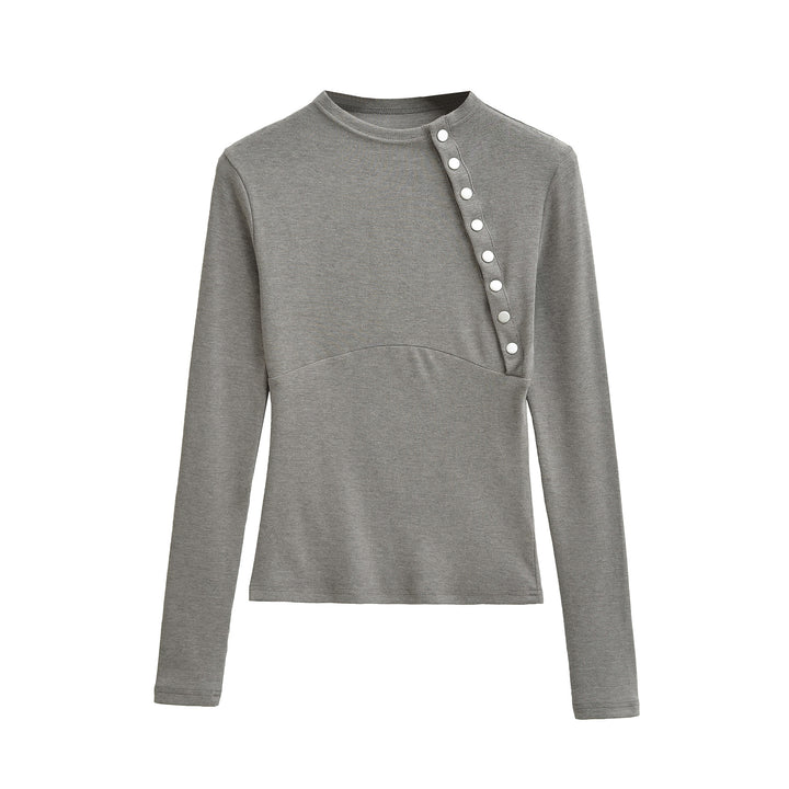 Damen Figurnahes Longsleeve mit asymmetrischer Druckknopfleiste Echoarchiv