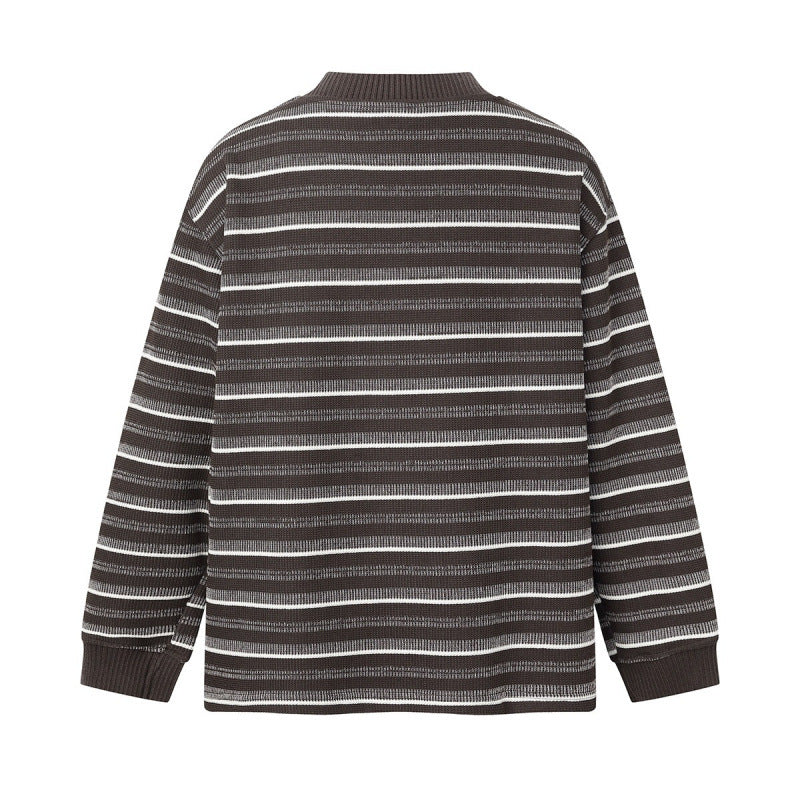 Unisex Locker geschnittener Strukturstrick-Pullover mit Rundhals und maritimen Streifen Echo Archiv