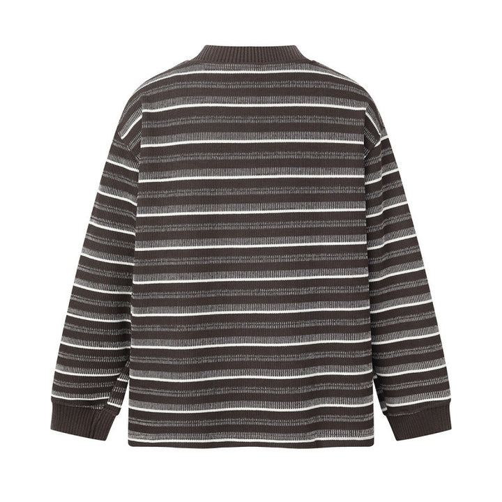 Unisex Locker geschnittener Strukturstrick-Pullover mit Rundhals und maritimen Streifen Echo Archiv