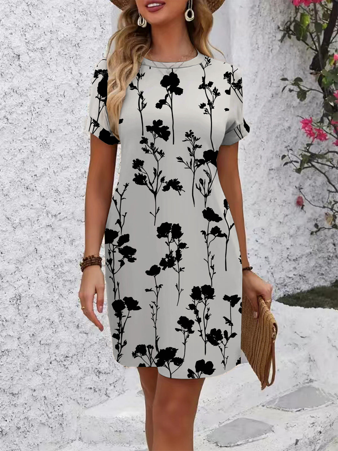 Damen lässiges Kurzarmkleid mit kreativem geometrischen Muster Echo Archiv