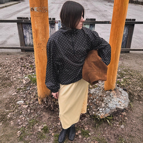 Damen Gepunkteter leichter Windbreaker-Anorak mit Stehkragen und halbem Reißverschluss Echoarchiv