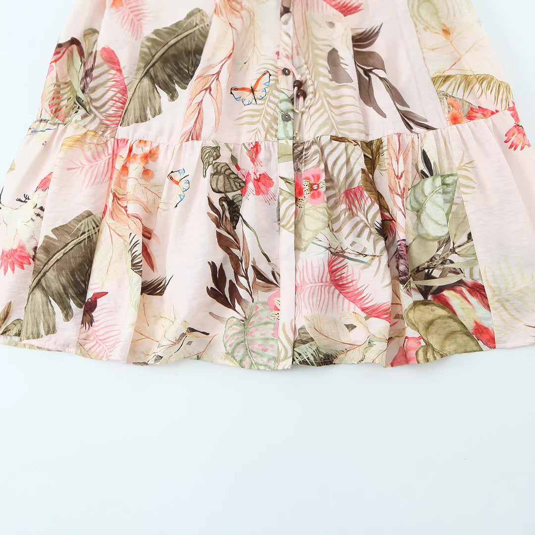 Damen Langes Boho-Maxikleid mit Knopfleiste, Bindegürtel und Stufenrock Echo Archiv