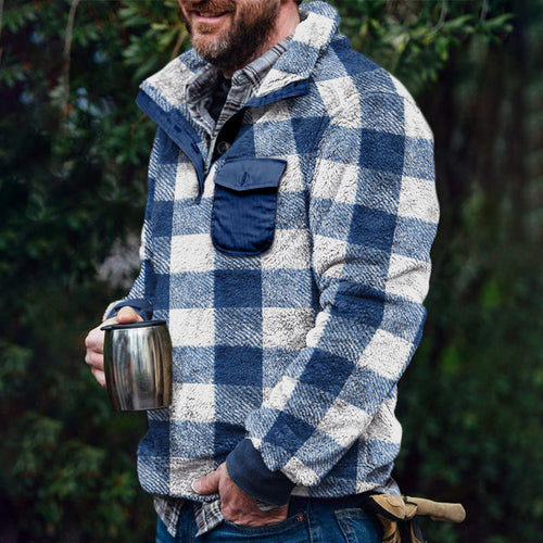 Herren Fleece-Pullover mit Karomuster und Hohem Kragen – Marzano