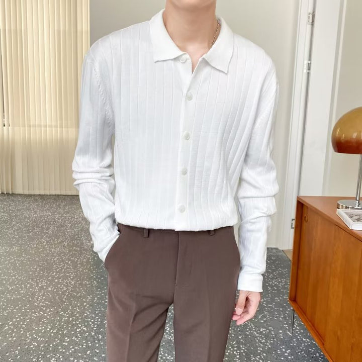 Herren Elegantes Langarm-Polohemd mit Struktur – Cavello