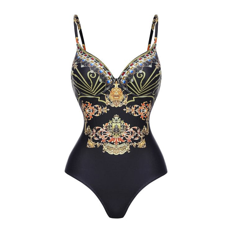 Damen Einteiler Badeanzug mit elegantem Design und passendem Wickeltuch Echo Archiv