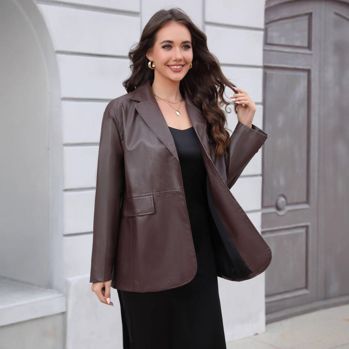 Damen Kunstleder-Blazer im Longline-Schnitt – Valéne